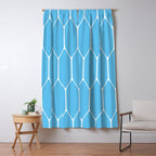 Mid Century Modern Geometric Long Honeycomb Pattern in Blue and White Window Curtain Gallery Image 5