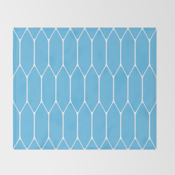 Mid Century Modern Geometric Long Honeycomb Pattern in Blue and White Throw Blanket Gallery Image 2
