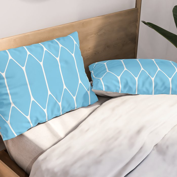 Mid Century Modern Geometric Long Honeycomb Pattern in Blue and White Pillow Sham Gallery Image 2