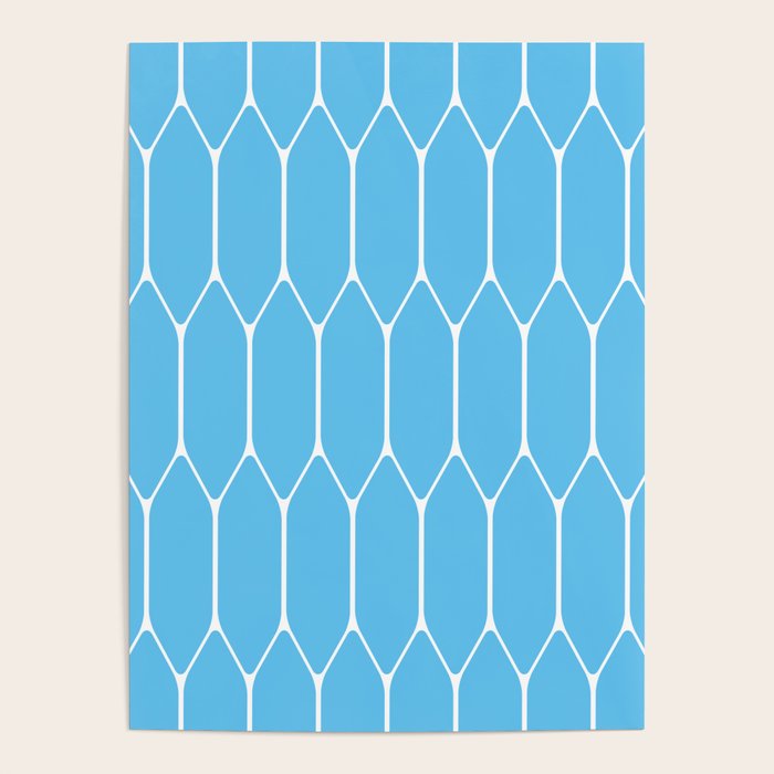 Mid Century Modern Geometric Long Honeycomb Pattern in Blue and White Poster Gallery Image 4