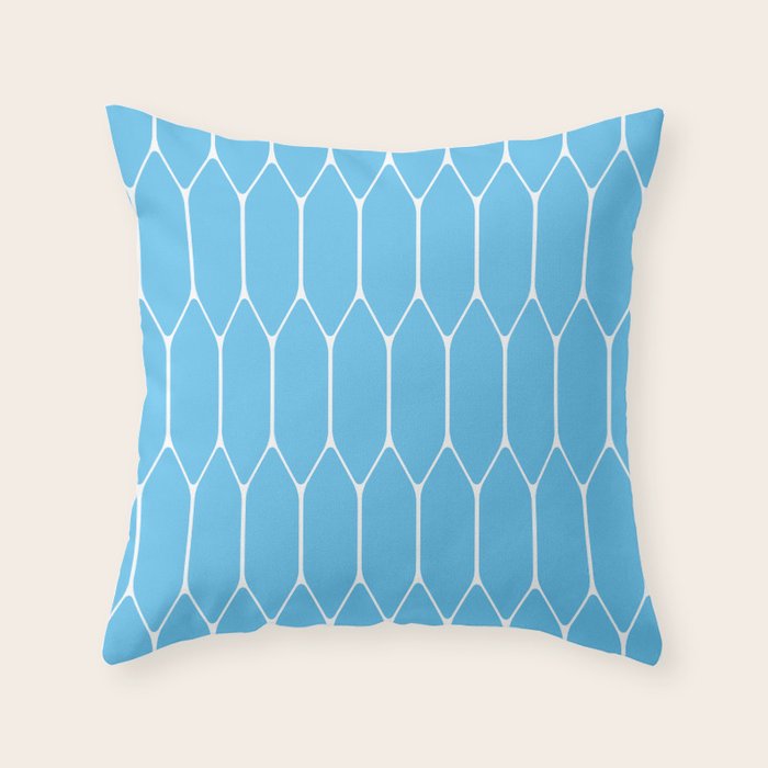 Mid Century Modern Geometric Long Honeycomb Pattern in Blue and White Throw Pillow Gallery Image 6