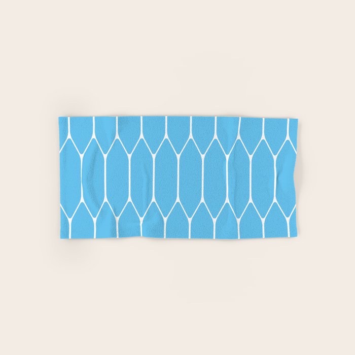 Mid Century Modern Geometric Long Honeycomb Pattern in Blue and White Bath Towel Gallery Image 1