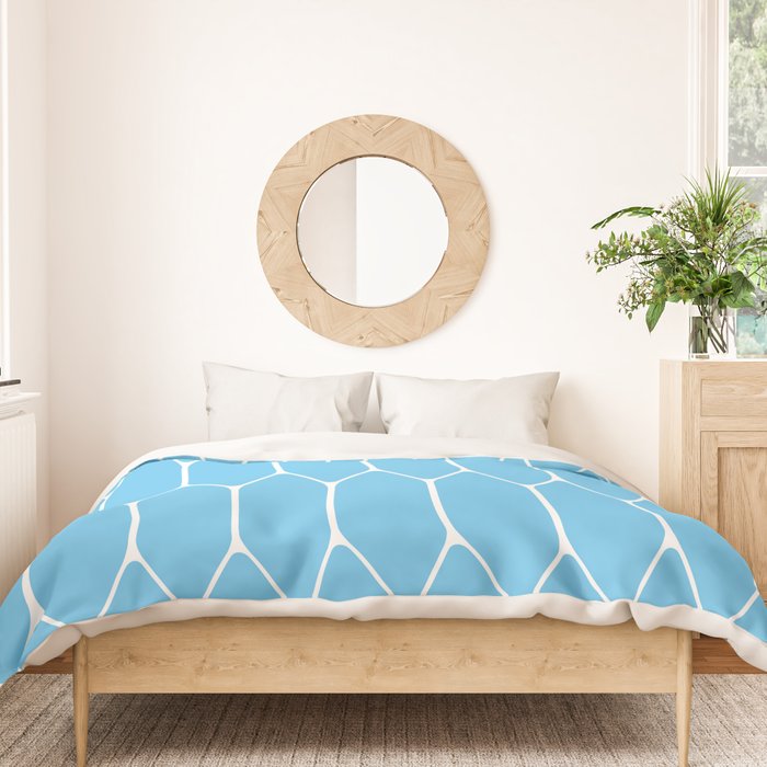 Mid Century Modern Geometric Long Honeycomb Pattern in Blue and White Duvet Cover Gallery Image 3