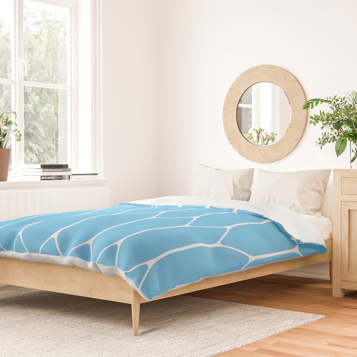 Mid Century Modern Geometric Long Honeycomb Pattern in Blue and White Duvet Cover Gallery Image 2