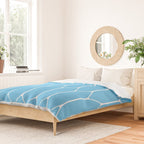 Mid Century Modern Geometric Long Honeycomb Pattern in Blue and White Duvet Cover Gallery Image 2