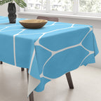 Mid Century Modern Geometric Long Honeycomb Pattern in Blue and White Tablecloth Gallery Image 3