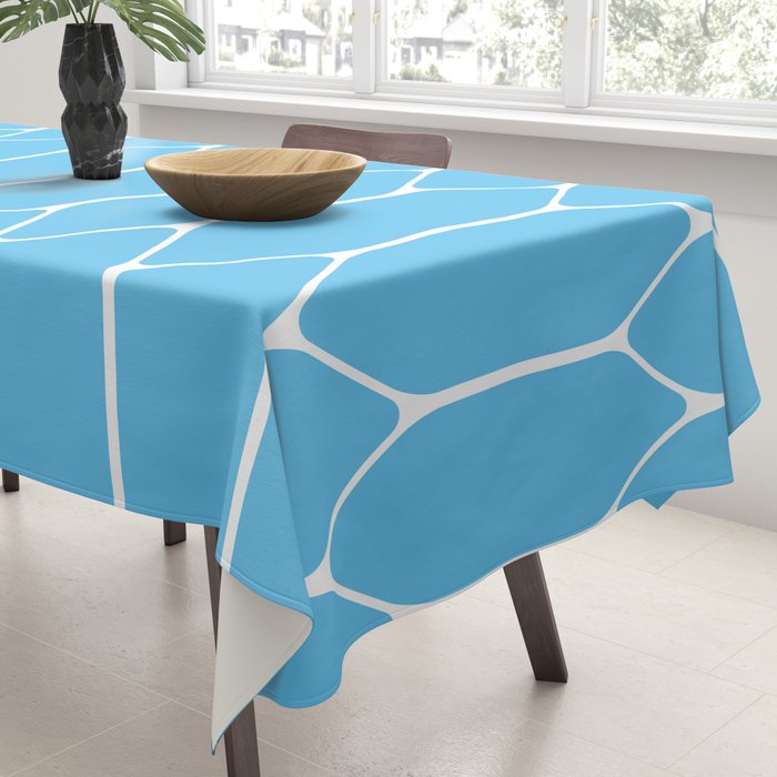 Mid Century Modern Geometric Long Honeycomb Pattern in Blue and White Tablecloth Gallery Image 3