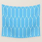 Mid Century Modern Geometric Long Honeycomb Pattern in Blue and White Wall Tapestry Gallery Image 4