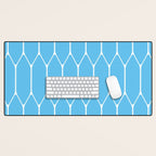 Mid Century Modern Geometric Long Honeycomb Pattern in Blue and White Desk Mat Gallery Image 1