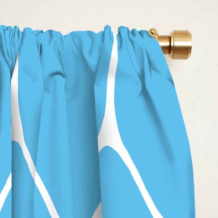 Mid Century Modern Geometric Long Honeycomb Pattern in Blue and White Window Curtain Gallery Image 2