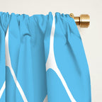 Mid Century Modern Geometric Long Honeycomb Pattern in Blue and White Window Curtain Gallery Image 2