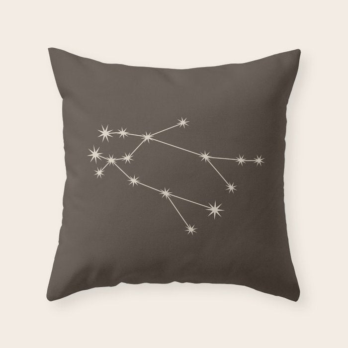 Gemini Zodiac Star Constellation Line Art Coffee Brown Throw Pillow Gallery Image 6