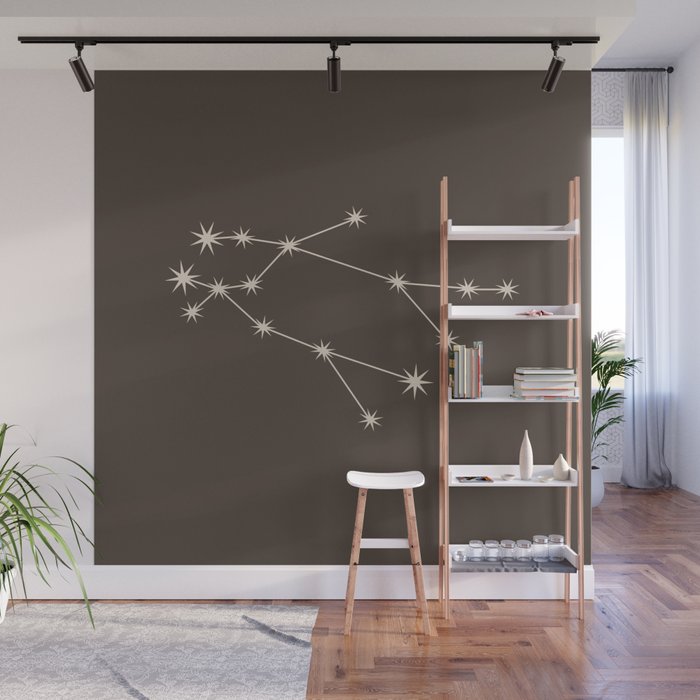 Gemini Zodiac Star Constellation Line Art Coffee Brown Wall Mural Gallery Image 1