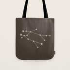Gemini Zodiac Star Constellation Line Art Coffee Brown Tote Bag Gallery Image 1