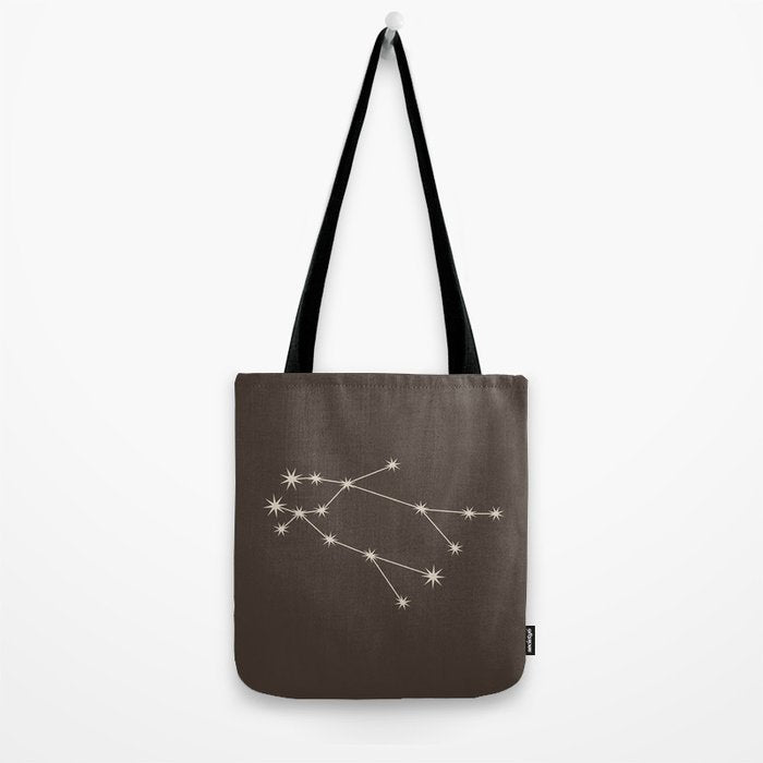 Gemini Zodiac Star Constellation Line Art Coffee Brown Tote Bag Gallery Image 2