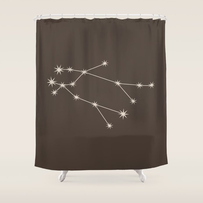 Gemini Zodiac Star Constellation Line Art Coffee Brown Shower Curtain Gallery Image 1