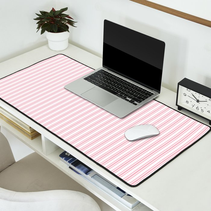 Classic Small Pink Petal French Mattress Ticking Double Stripes Desk Mat Gallery Image 2
