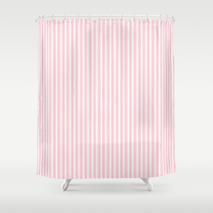 Classic Small Pink Petal French Mattress Ticking Double Stripes Shower Curtain
