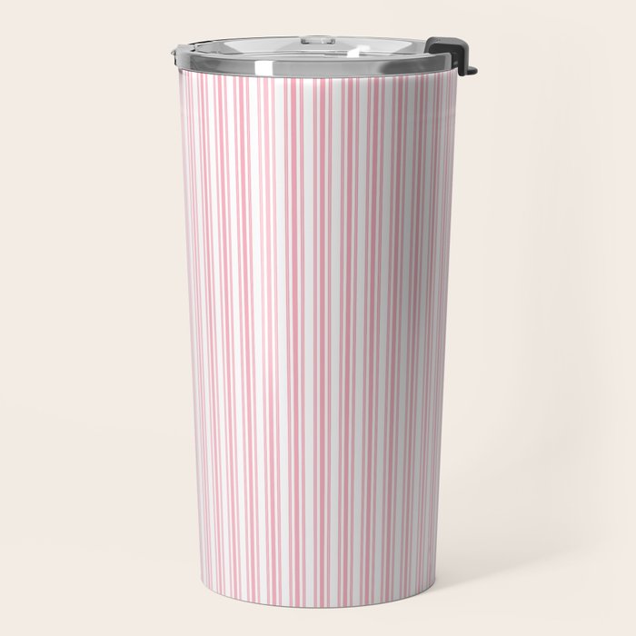 Classic Small Pink Petal French Mattress Ticking Double Stripes Travel Mug Gallery Image 2