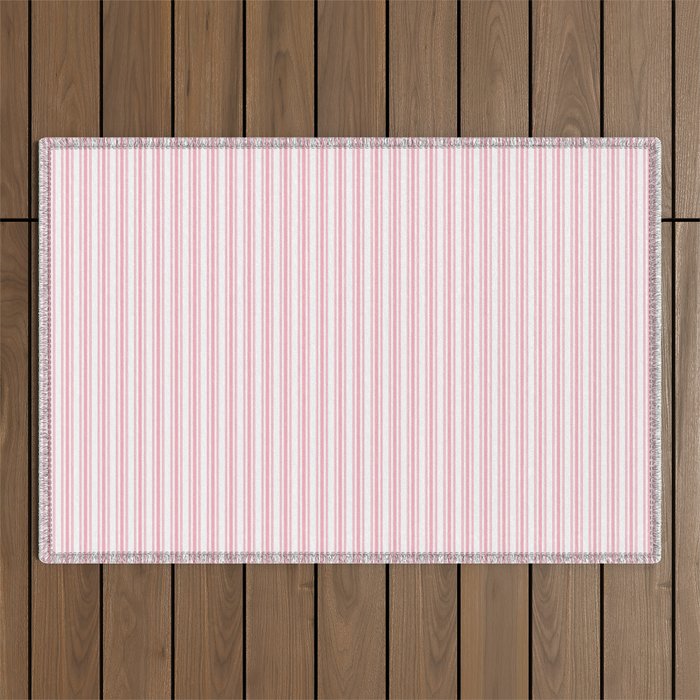 Classic Small Pink Petal French Mattress Ticking Double Stripes Outdoor Rug Gallery Image 1
