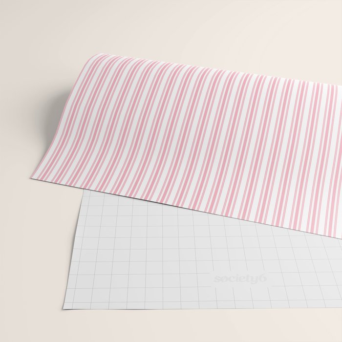 Classic Small Pink Petal French Mattress Ticking Double Stripes Wrapping Paper Gallery Image 2