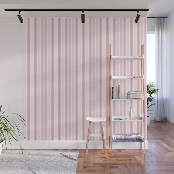 Classic Small Pink Petal French Mattress Ticking Double Stripes Wall Mural Gallery Image 1