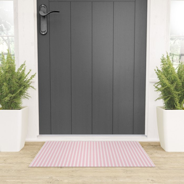 Classic Small Pink Petal French Mattress Ticking Double Stripes Welcome Mat Gallery Image 3