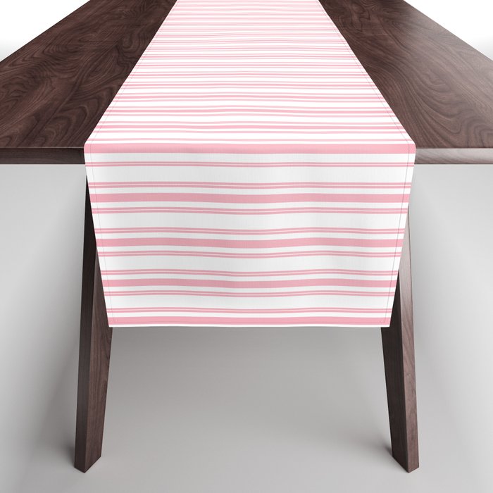 Classic Small Pink Petal French Mattress Ticking Double Stripes Table Runner Gallery Image 1