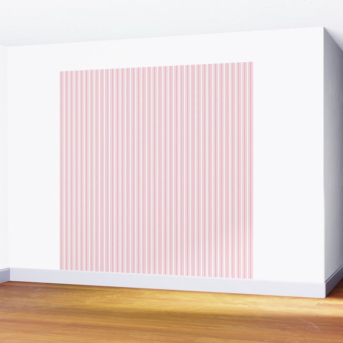 Classic Small Pink Petal French Mattress Ticking Double Stripes Wall Mural Gallery Image 2