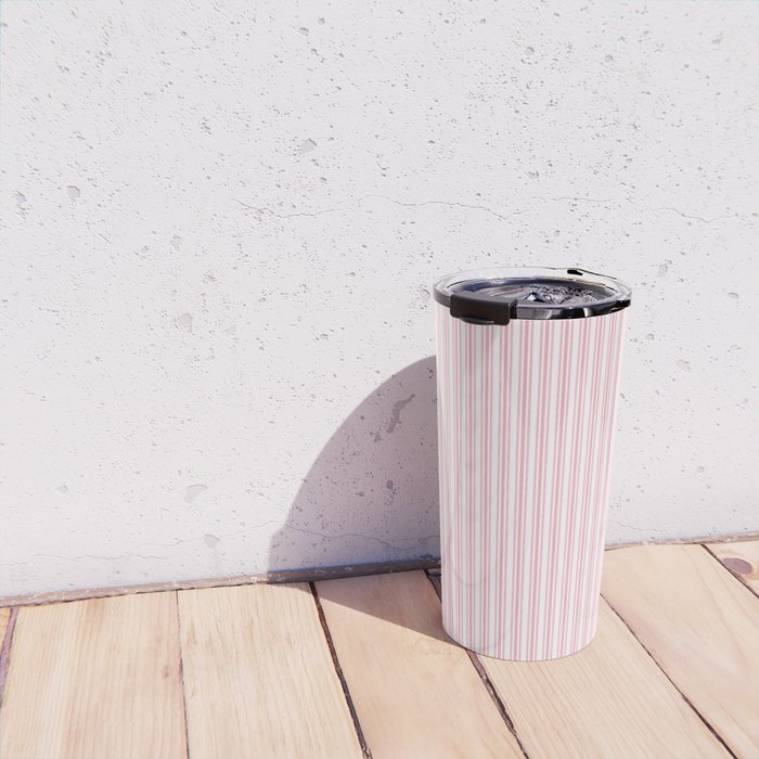 Classic Small Pink Petal French Mattress Ticking Double Stripes Travel Mug Gallery Image 4
