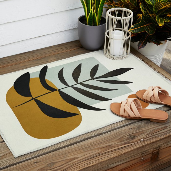 Soft Abstract Large Leaf Outdoor Rug Gallery Image 2
