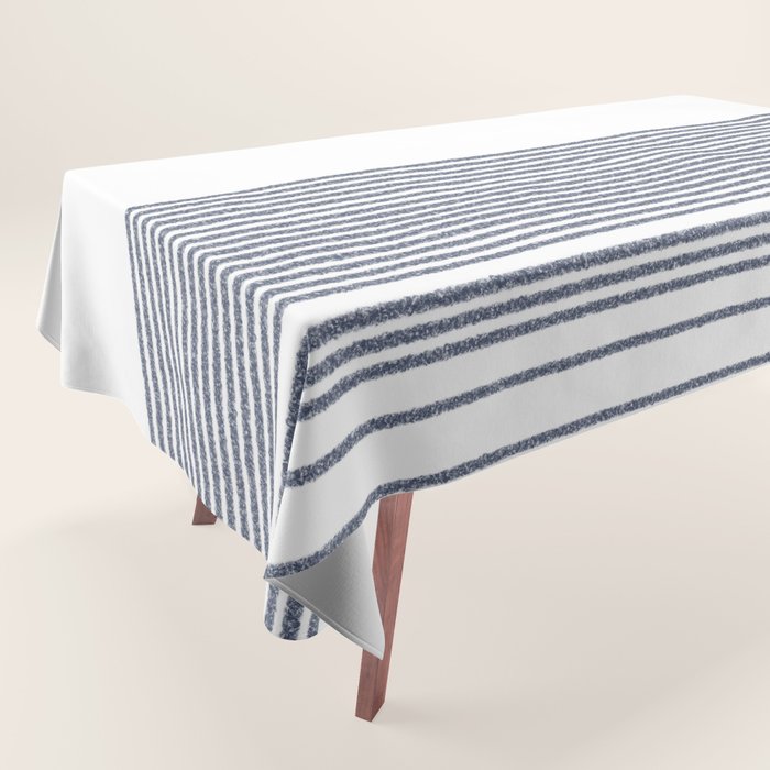 Organic Stripes in Navy Blue and White Tablecloth Gallery Image 1