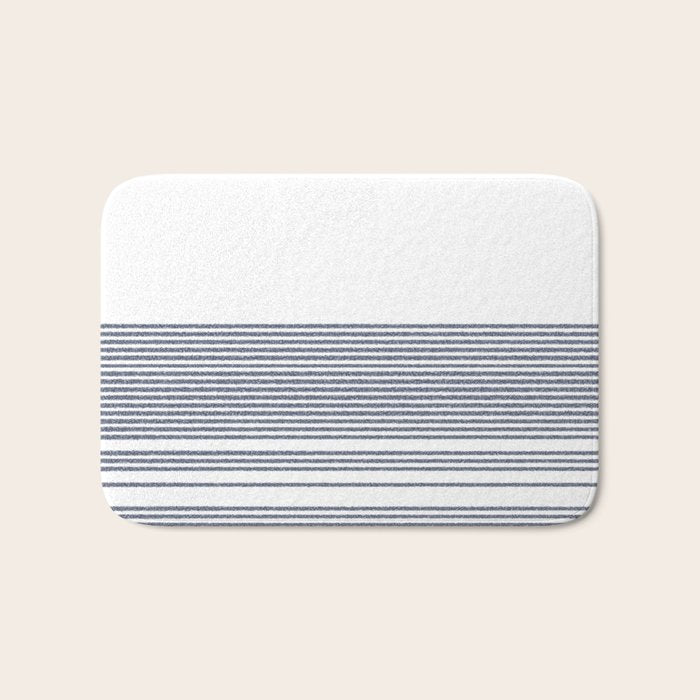 Organic Stripes in Navy Blue and White Bath Mat Gallery Image 1