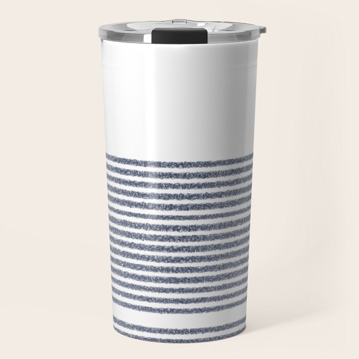 Organic Stripes in Navy Blue and White Travel Mug Gallery Image 1