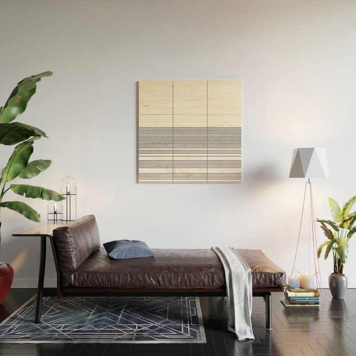Organic Stripes in Navy Blue and White Wood Wall Art Gallery Image 2