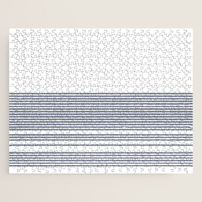 Organic Stripes in Navy Blue and White Jigsaw Puzzle Gallery Image 1