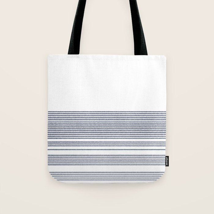 Organic Stripes in Navy Blue and White Tote Bag Gallery Image 1