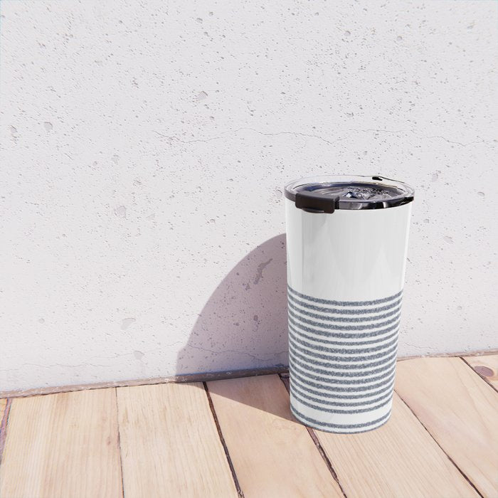Organic Stripes in Navy Blue and White Travel Mug Gallery Image 4