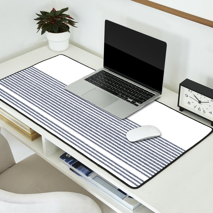 Organic Stripes in Navy Blue and White Desk Mat Gallery Image 2