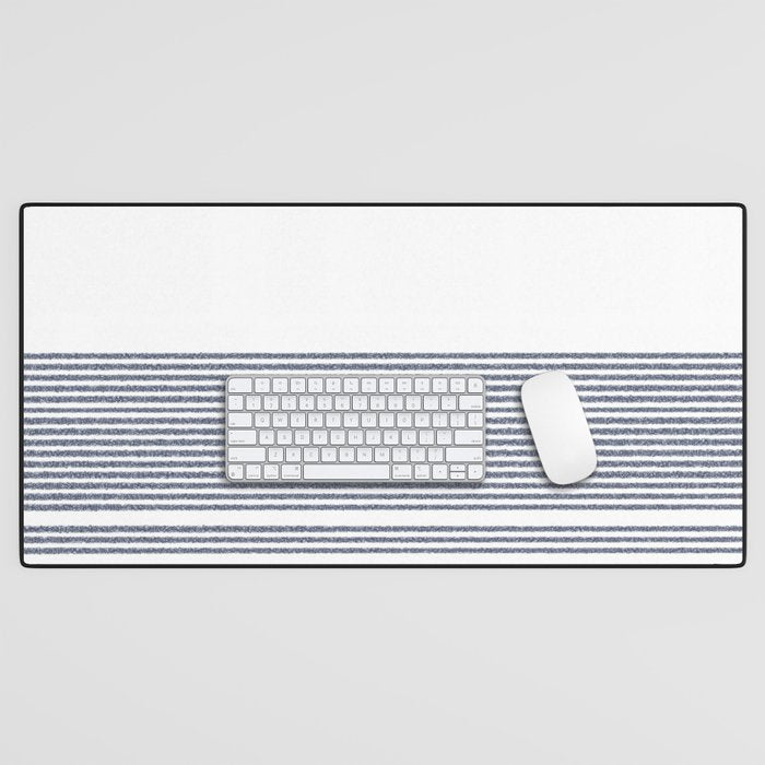 Organic Stripes in Navy Blue and White Desk Mat Gallery Image 1
