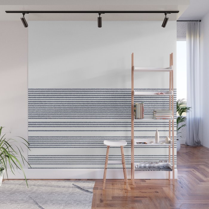 Organic Stripes in Navy Blue and White Wall Mural Gallery Image 1