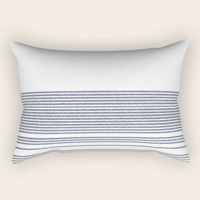 Organic Stripes in Navy Blue and White Rectangular Pillow Gallery Image 2