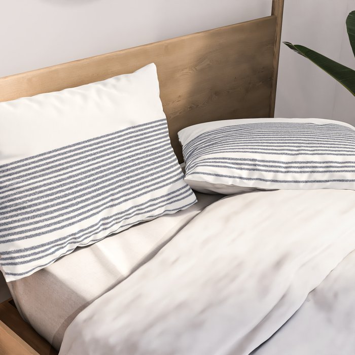 Organic Stripes in Navy Blue and White Pillow Sham Gallery Image 2