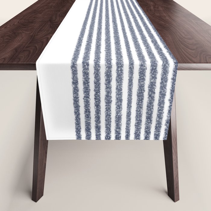 Organic Stripes in Navy Blue and White Table Runner Gallery Image 1