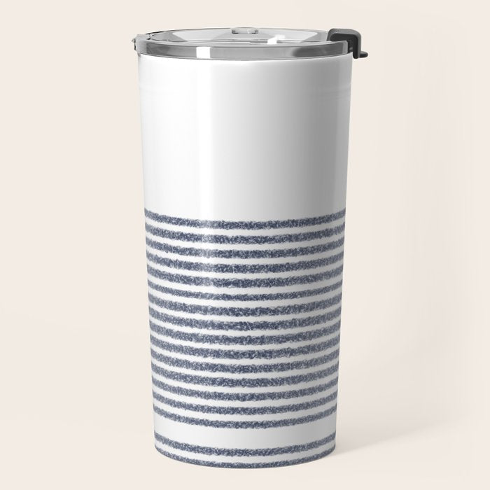 Organic Stripes in Navy Blue and White Travel Mug Gallery Image 2