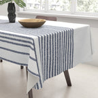Organic Stripes in Navy Blue and White Tablecloth Gallery Image 3