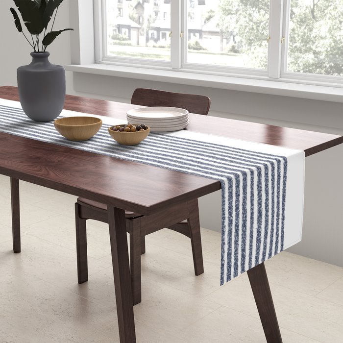 Organic Stripes in Navy Blue and White Table Runner Gallery Image 2