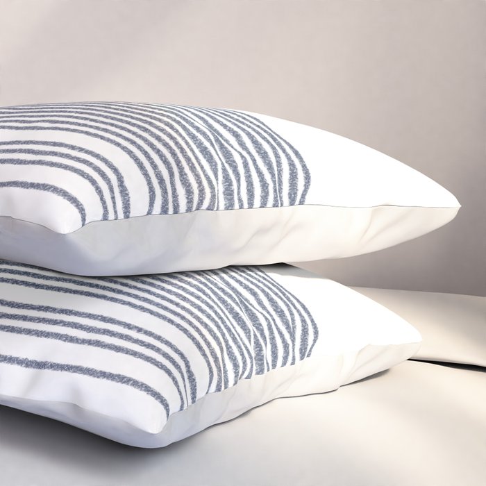 Organic Stripes in Navy Blue and White Pillow Sham Gallery Image 3