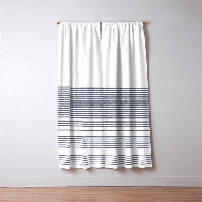Organic Stripes in Navy Blue and White Window Curtain Gallery Image 3
