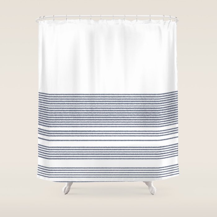 Organic Stripes in Navy Blue and White Shower Curtain Gallery Image 1